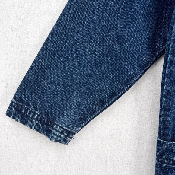 WRANGLER Vintage Denim Coat Mens Medium Blue Button Front Full Length Unisex - Picture 8 of 16
